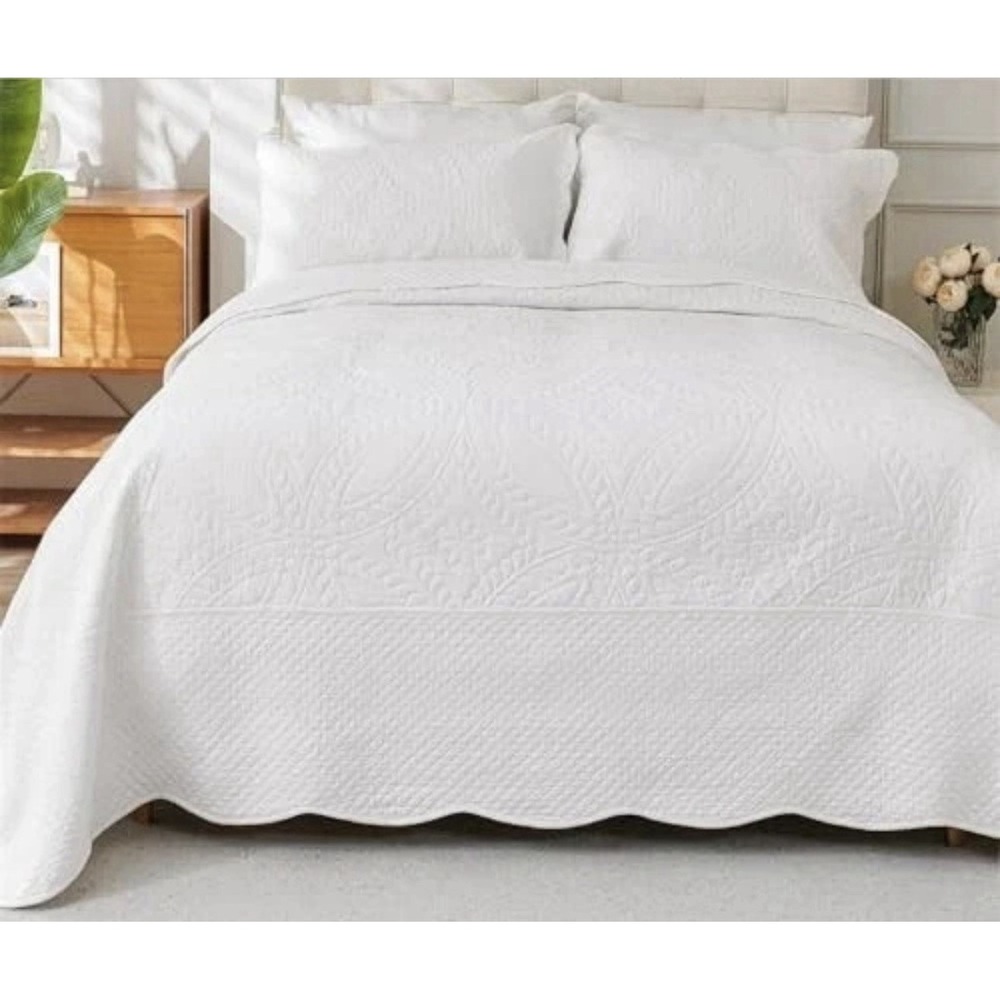 100% Cotton Quilt Oversized King Size-Bedspread Oversize King 130x120 White